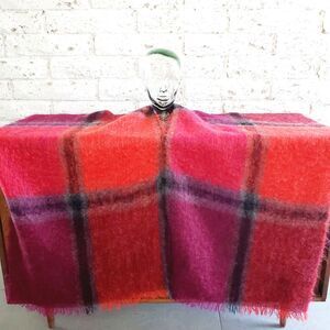 VTG Hornes Red Plaid Mohair Womens Shawl Wrap Large Scarf Cozy Fall Womens Wrap
